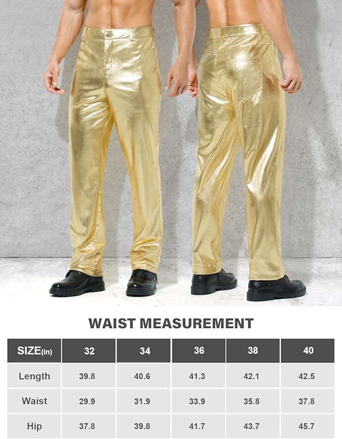 Mens Metallic Shiny Disco Pant Sequin Leg Trousers 70s/80s Party Rave Pants