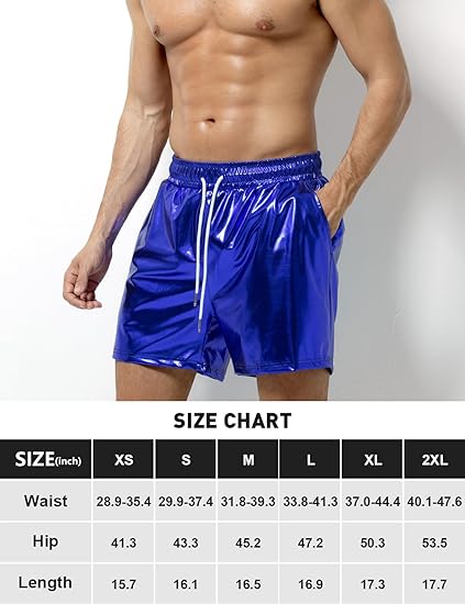 Arjen Kroos - Men's Metallic Shorts Sexy Rave Hot Short with Side Pockets and Drawstrings - Arjen Kroos - Blue - AK311217XS
#color_blue