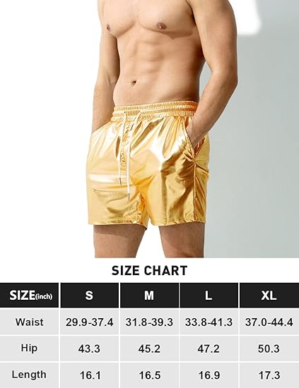 Arjen Kroos - Men's Metallic Shorts Sexy Rave Hot Short with Side Pockets and Drawstrings - Arjen Kroos - Gold - AK311231XS
#color_gold