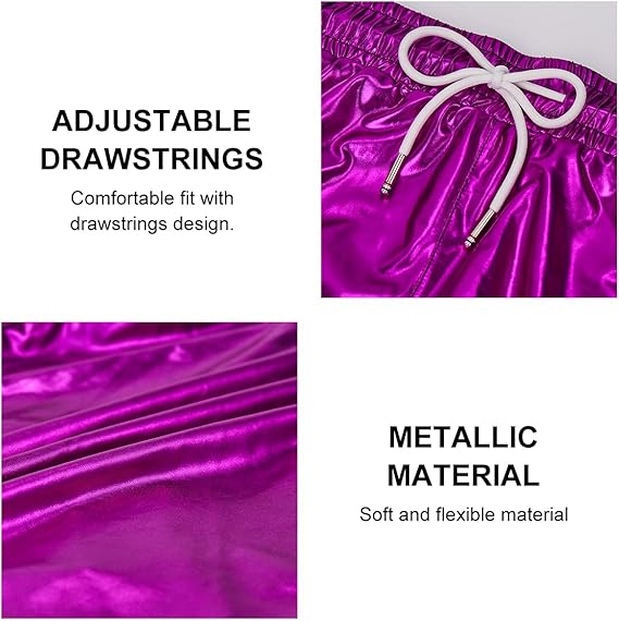 Arjen Kroos - Men's Metallic Shorts Sexy Rave Hot Short with Side Pockets and Drawstrings - Arjen Kroos - Purple - AK311208XS
#color_purple