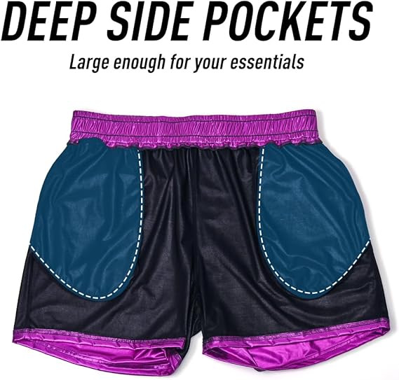 Arjen Kroos - Men's Metallic Shorts Sexy Rave Hot Short with Side Pockets and Drawstrings - Arjen Kroos - Purple - AK311208XS
#color_purple