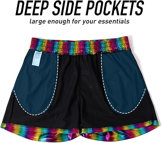 Arjen Kroos - Men's Metallic Shorts Sexy Rave Hot Short with Side Pockets and Drawstrings - Arjen Kroos - Rainbow - AK311234XS
#color_rainbow