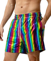 Arjen Kroos - Men's Metallic Shorts Sexy Rave Hot Short with Side Pockets and Drawstrings - Arjen Kroos - Rainbow - AK311234XS
#color_rainbow