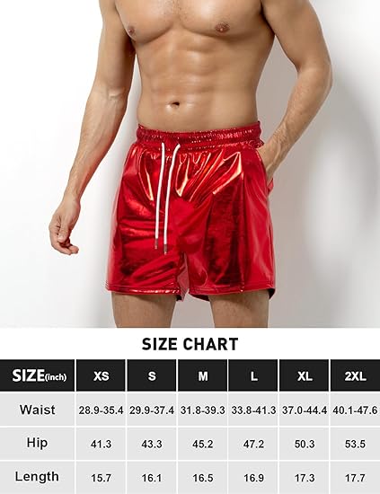 Arjen Kroos - Men's Metallic Shorts Sexy Rave Hot Short with Side Pockets and Drawstrings - Arjen Kroos - Red - AK311214XS
#color_red