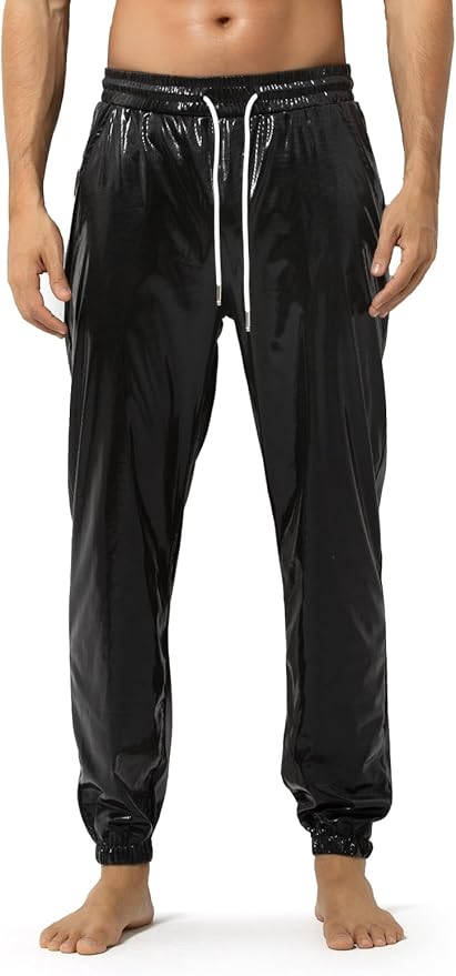 Arjen Kroos - Mens Night Club Disco Pants with Pockets Breathable Sequin Pants 70s/80s Party Shiny Breathable Jogger - Arjen Kroos - Black - AK321201S
#color_black