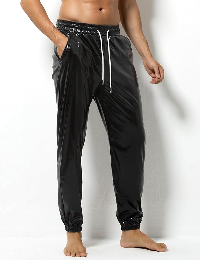 Arjen Kroos - Mens Night Club Disco Pants with Pockets Breathable Sequin Pants 70s/80s Party Shiny Breathable Jogger - Arjen Kroos - Black - AK321201S
#color_black