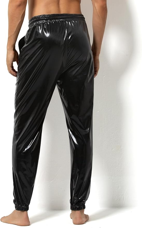 Arjen Kroos - Mens Night Club Disco Pants with Pockets Breathable Sequin Pants 70s/80s Party Shiny Breathable Jogger - Arjen Kroos - Black - AK321201S
#color_black