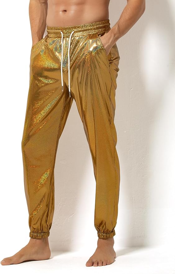 Arjen Kroos - Mens Night Club Disco Pants with Pockets Breathable Sequin Pants 70s/80s Party Shiny Breathable Jogger - Arjen Kroos - Gold - AK321264S
#color_gold