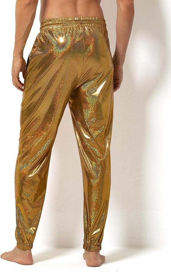 Arjen Kroos - Mens Night Club Disco Pants with Pockets Breathable Sequin Pants 70s/80s Party Shiny Breathable Jogger - Arjen Kroos - Gold - AK321264S
#color_gold
