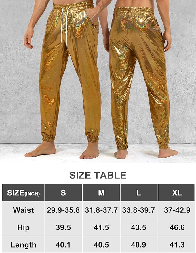 Arjen Kroos - Mens Night Club Disco Pants with Pockets Breathable Sequin Pants 70s/80s Party Shiny Breathable Jogger - Arjen Kroos - Gold - AK321264S
#color_gold