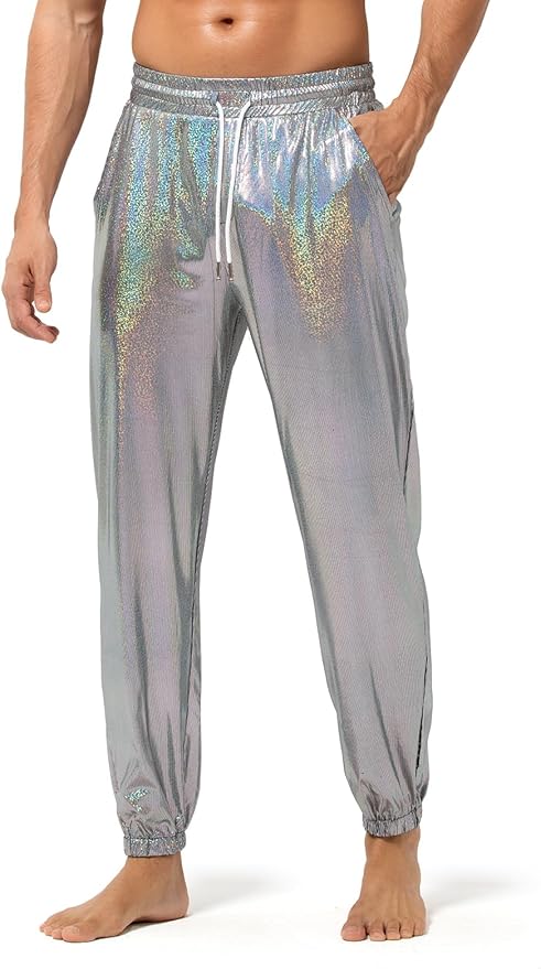 Arjen Kroos - Mens Night Club Disco Pants with Pockets Breathable Sequin Pants 70s/80s Party Shiny Breathable Jogger - Arjen Kroos - Gray - AK321265S
#color_gray
#color_gold