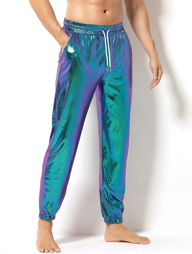 Arjen Kroos - Mens Night Club Disco Pants with Pockets Breathable Sequin Pants 70s/80s Party Shiny Breathable Jogger - Arjen Kroos - AK321234S
#color_blue