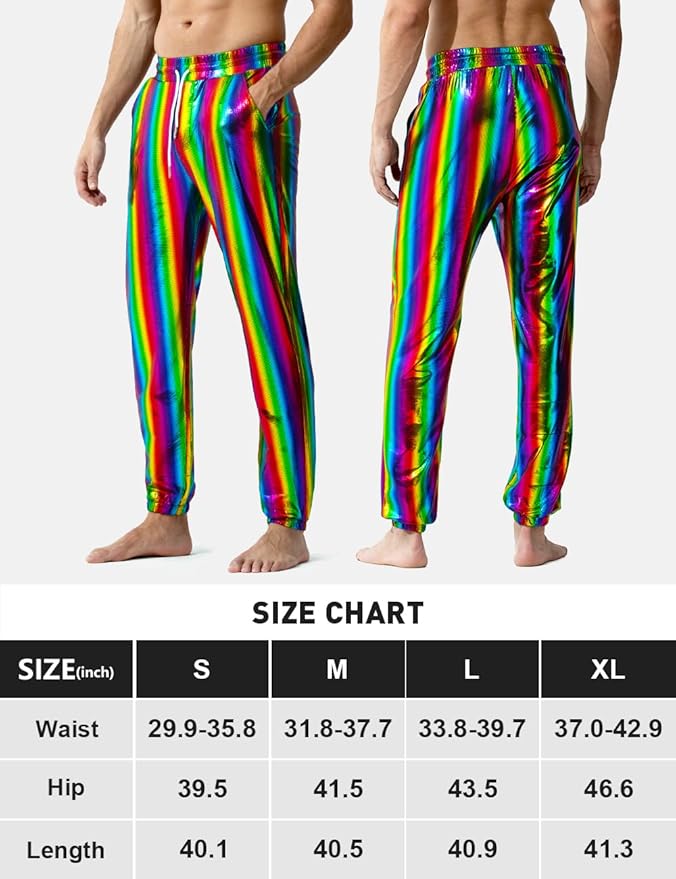 Arjen Kroos - Mens Night Club Disco Pants with Pockets Breathable Sequin Pants 70s/80s Party Shiny Breathable Jogger - Arjen Kroos - Rainbow - AK321234S
#color_rainbow