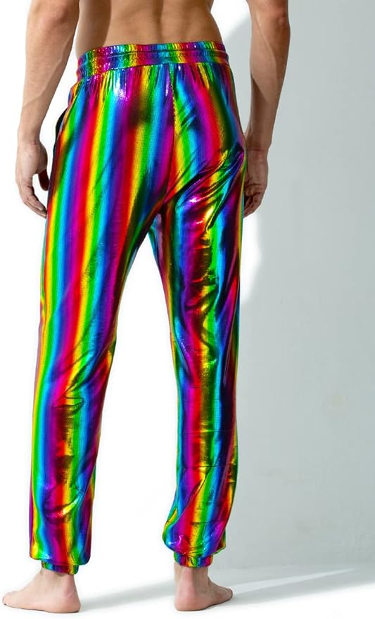 Arjen Kroos - Mens Night Club Disco Pants with Pockets Breathable Sequin Pants 70s/80s Party Shiny Breathable Jogger - Arjen Kroos - Rainbow - AK321234S
#color_rainbow