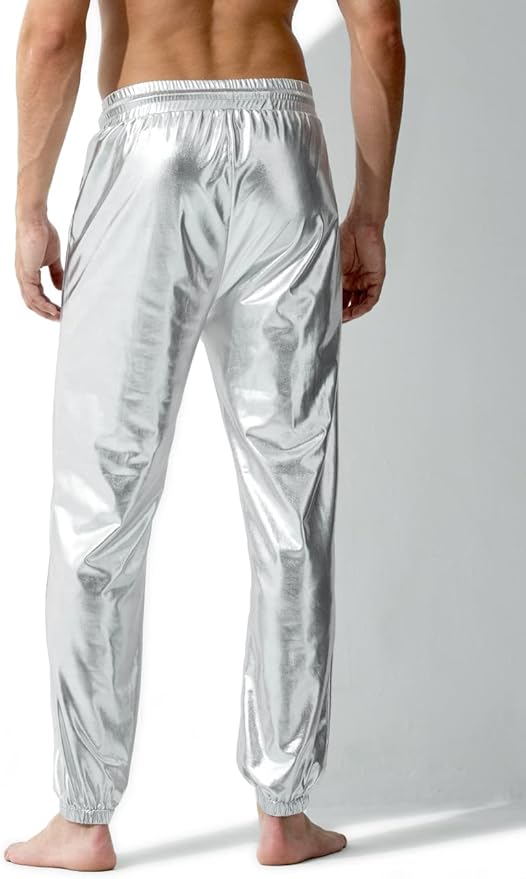 Arjen Kroos - Mens Night Club Disco Pants with Pockets Breathable Sequin Pants 70s/80s Party Shiny Breathable Jogger - Arjen Kroos - Silver - AK321232S
#color_silver