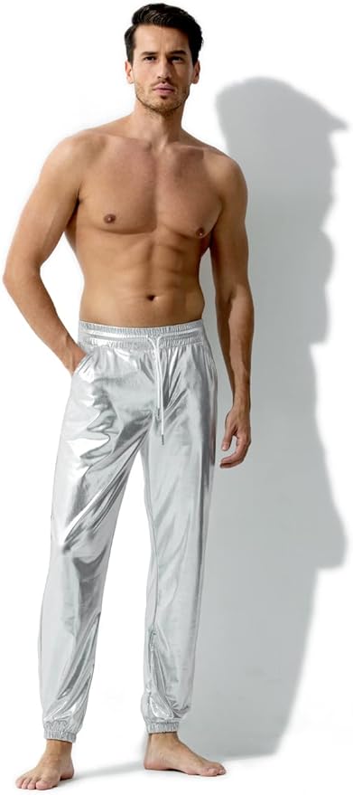 Arjen Kroos - Mens Night Club Disco Pants with Pockets Breathable Sequin Pants 70s/80s Party Shiny Breathable Jogger - Arjen Kroos - Silver - AK321232S
#color_silver