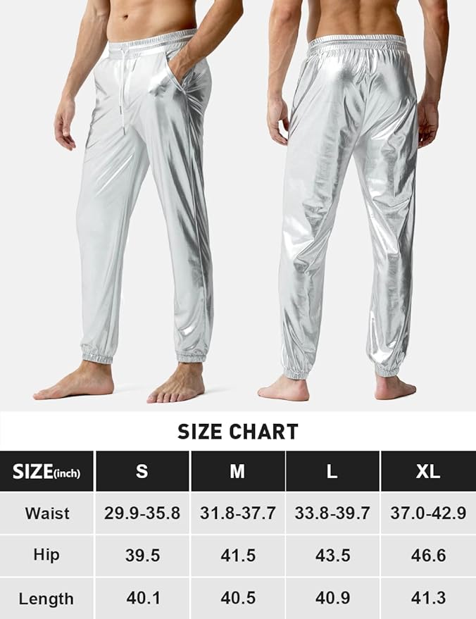 Arjen Kroos - Mens Night Club Disco Pants with Pockets Breathable Sequin Pants 70s/80s Party Shiny Breathable Jogger - Arjen Kroos - Silver - AK321232S
#color_silver
