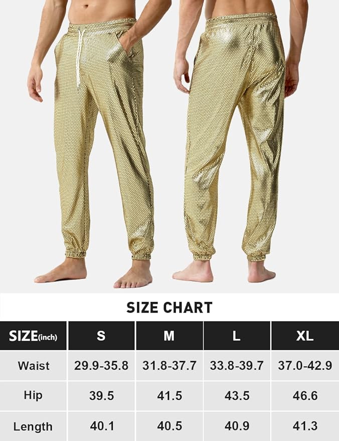 Arjen Kroos - Mens Night Club Disco Pants with Pockets Breathable Sequin Pants 70s/80s Party Shiny Breathable Jogger - Arjen Kroos - Yellow - AK321253S
#color_yellow