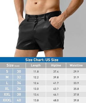 Men's PU Leather Shorts Male Sexy Rave Hot Short Pants with Pockets