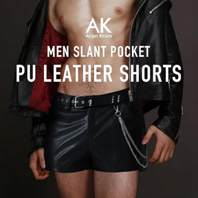 Men's PU Leather Shorts Male Sexy Rave Hot Short Pants with Pockets