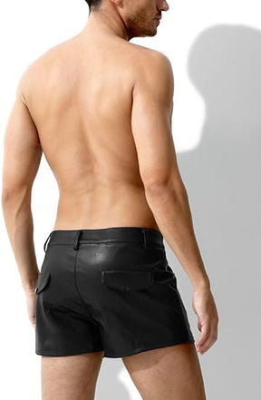 Men's PU Leather Shorts Male Sexy Rave Hot Short Pants with Pockets