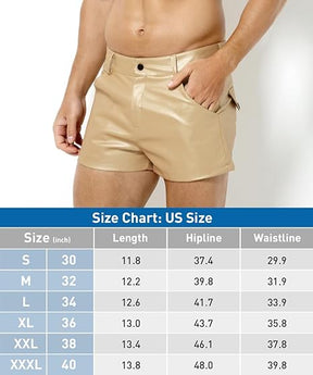 Men's PU Leather Shorts Male Sexy Rave Hot Short Pants with Pockets