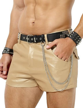 Men's PU Leather Shorts Male Sexy Rave Hot Short Pants with Pockets