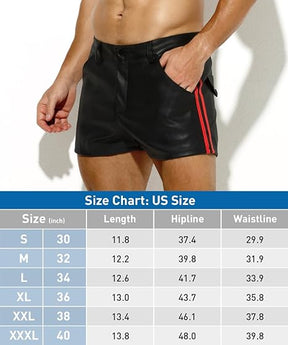 Men's PU Leather Shorts Male Sexy Rave Hot Short Pants with Pockets