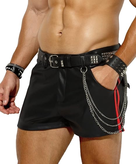 Arjen Kroos - Men's PU Leather Shorts Male Sexy Rave Hot Short Pants with Pockets - Arjen Kroos - Gray - CK310105S
#color_gray