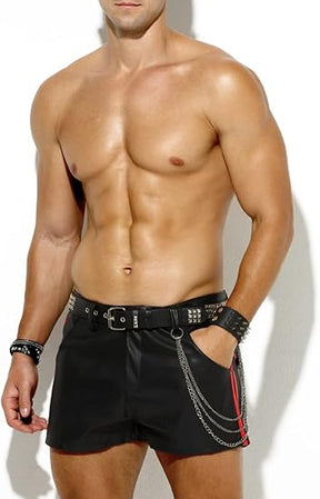 Men's PU Leather Shorts Male Sexy Rave Hot Short Pants with Pockets