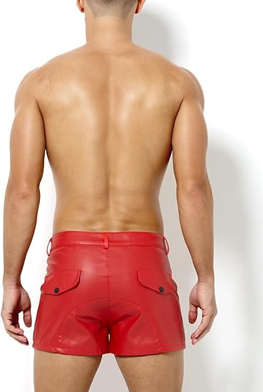 Men's PU Leather Shorts Male Sexy Rave Hot Short Pants with Pockets