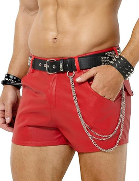 Men's PU Leather Shorts Male Sexy Rave Hot Short Pants with Pockets