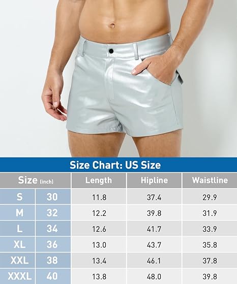 Men's PU Leather Shorts Male Sexy Rave Hot Short Pants with Pockets