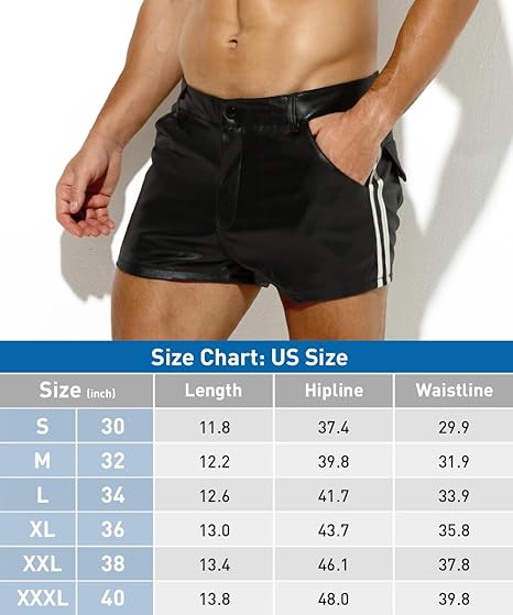 Men's PU Leather Shorts Male Sexy Rave Hot Short Pants with Pockets