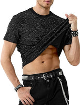 Arjen Kroos - Men's Sequin Disco Shirts Short Sleeve Sparkly Rave Hot Tops - Arjen Kroos - Black - AK331201S
#color_black