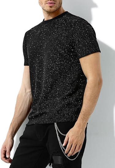 Arjen Kroos - Men's Sequin Disco Shirts Short Sleeve Sparkly Rave Hot Tops - Arjen Kroos - Black - AK331201S
#color_black