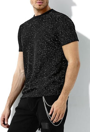 Chemises disco à paillettes pour hommes, manches courtes, hauts scintillants et tendance