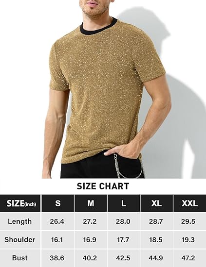 Arjen Kroos - Men's Sequin Disco Shirts Short Sleeve Sparkly Rave Hot Tops - Arjen Kroos - Gold - AK331231S
#color_gold