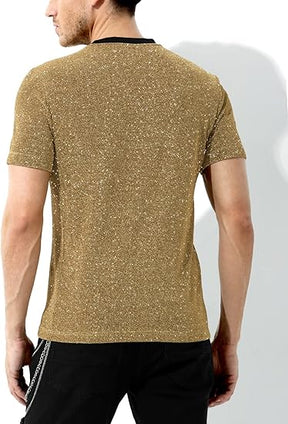 Chemises disco à paillettes pour hommes, manches courtes, hauts scintillants et tendance