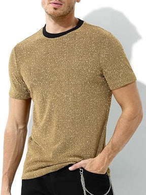 Chemises disco à paillettes pour hommes, manches courtes, hauts scintillants et tendance