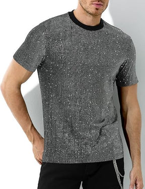 Chemises disco à paillettes pour hommes, manches courtes, hauts scintillants et tendance