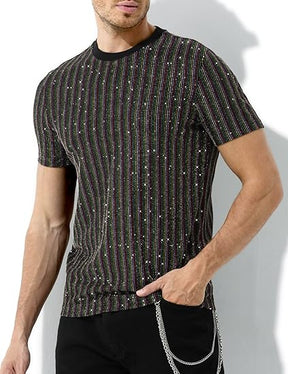 Chemises disco à paillettes pour hommes, manches courtes, hauts scintillants et tendance