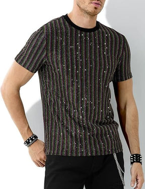 Chemises disco à paillettes pour hommes, manches courtes, hauts scintillants et tendance