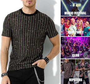 Chemises disco à paillettes pour hommes, manches courtes, hauts scintillants et tendance