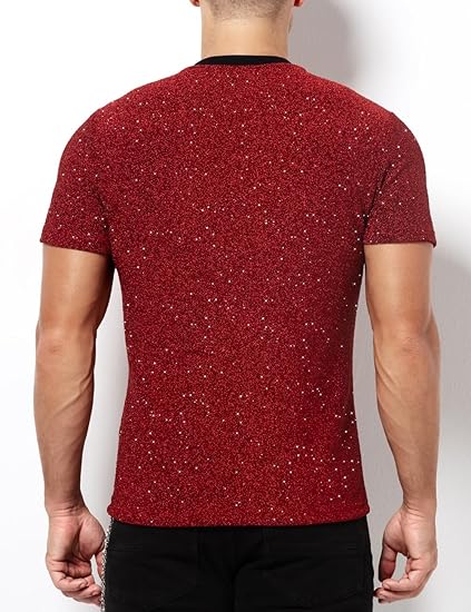 Arjen Kroos - Men's Sequin Disco Shirts Short Sleeve Sparkly Rave Hot Tops - Arjen Kroos - Red - AK331205S
#color_red