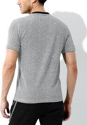 Chemises disco à paillettes pour hommes, manches courtes, hauts scintillants et tendance