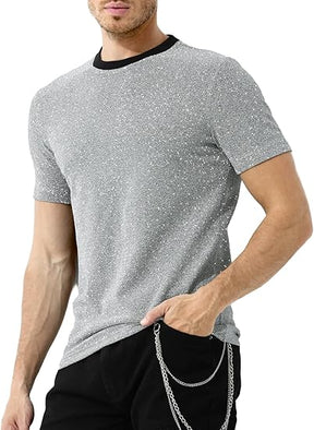 Chemises disco à paillettes pour hommes, manches courtes, hauts scintillants et tendance