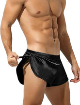 Arjen Kroos - Men's Sexy Low Rise Shorts Lightweight Loungewear with Large Split Sides - Arjen Kroos - Black - AK219501S
#color_black