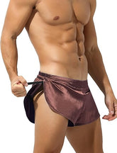 Arjen Kroos - Men's Sexy Low Rise Shorts Lightweight Loungewear with Large Split Sides - Arjen Kroos - Brown - AK219511S
#color_brown