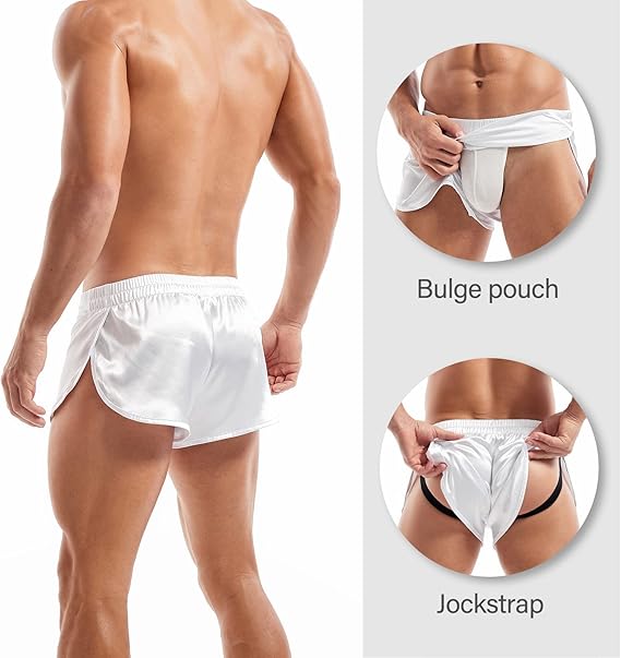 Arjen Kroos - Men's Sexy Low Rise Shorts Lightweight Loungewear with Large Split Sides - Arjen Kroos - White - AK219502S
#color_white